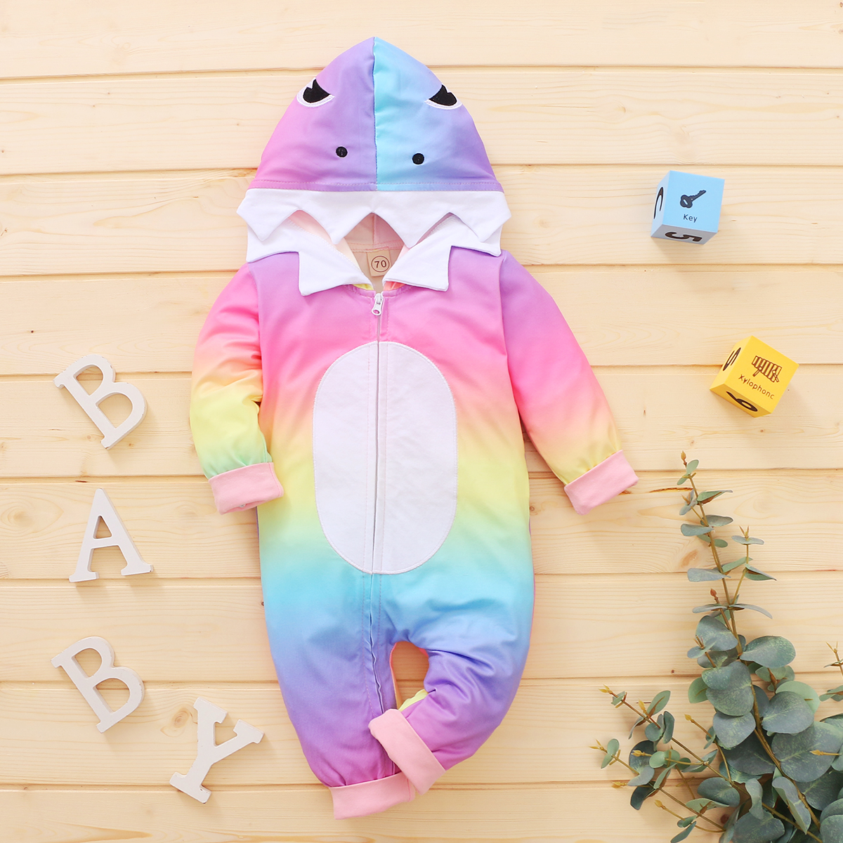 

Baby Colorful Shark Hooded Jumpsuit