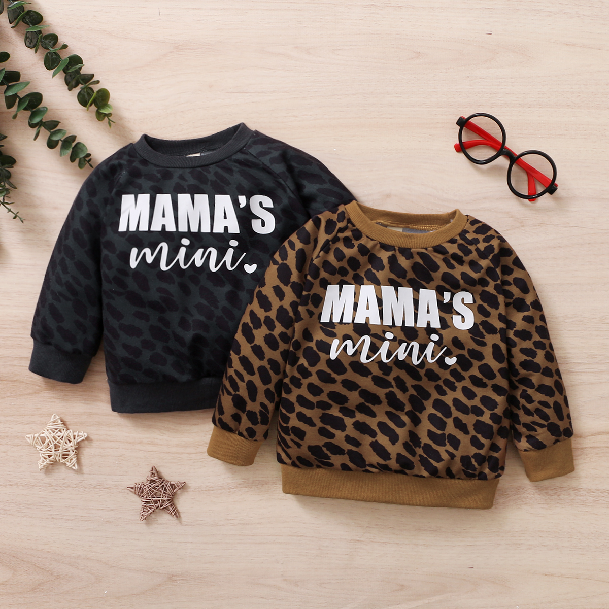 

Leopard and Letter Print Long-sleeve Baby Pullover