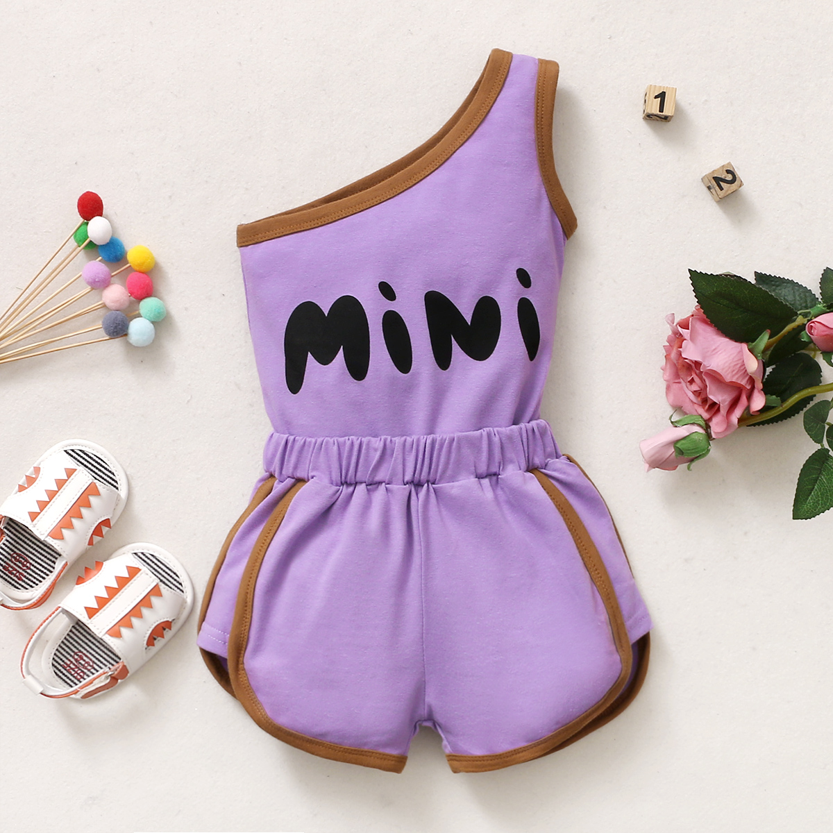

2pcs Baby Unisex Sports Letter Romper Solid Cotton Shorts Baby's Sets