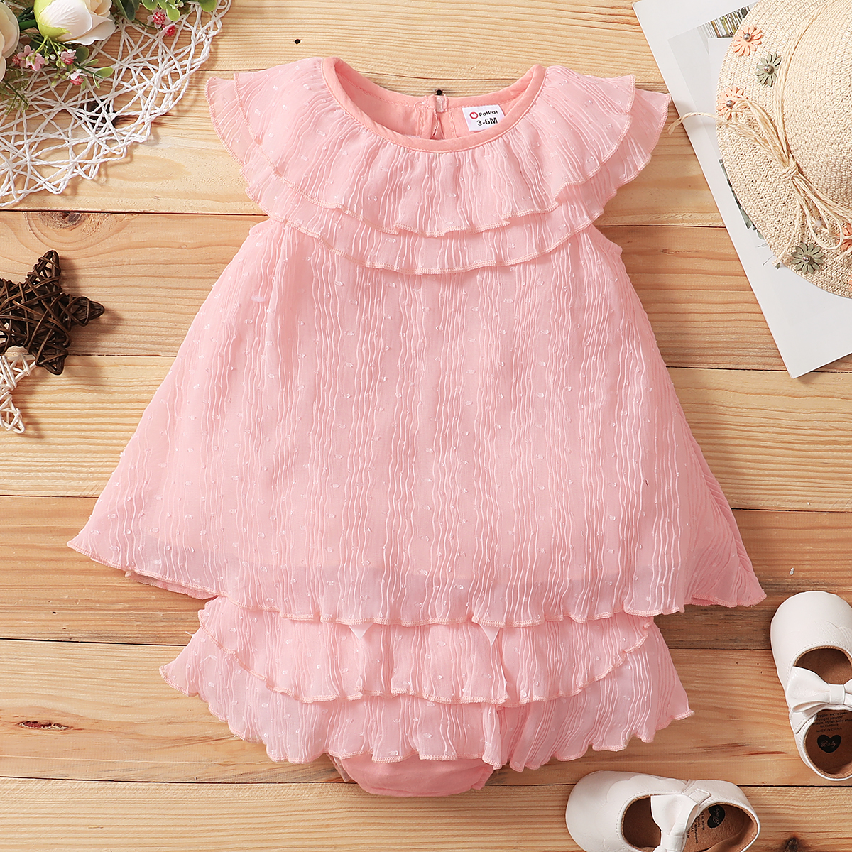 

2pcs Ruffled Solid Bowknot Decor Sleeveless Baby Sets