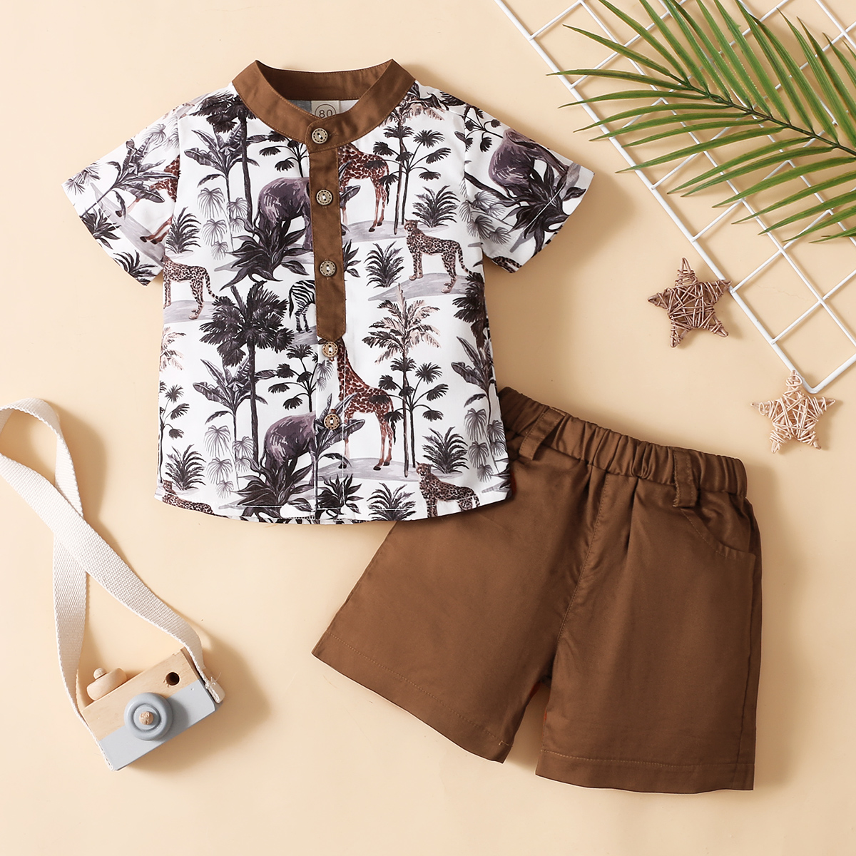 

2-piece Toddler Boy Summer Animal Print Shirt and Shorts Set
