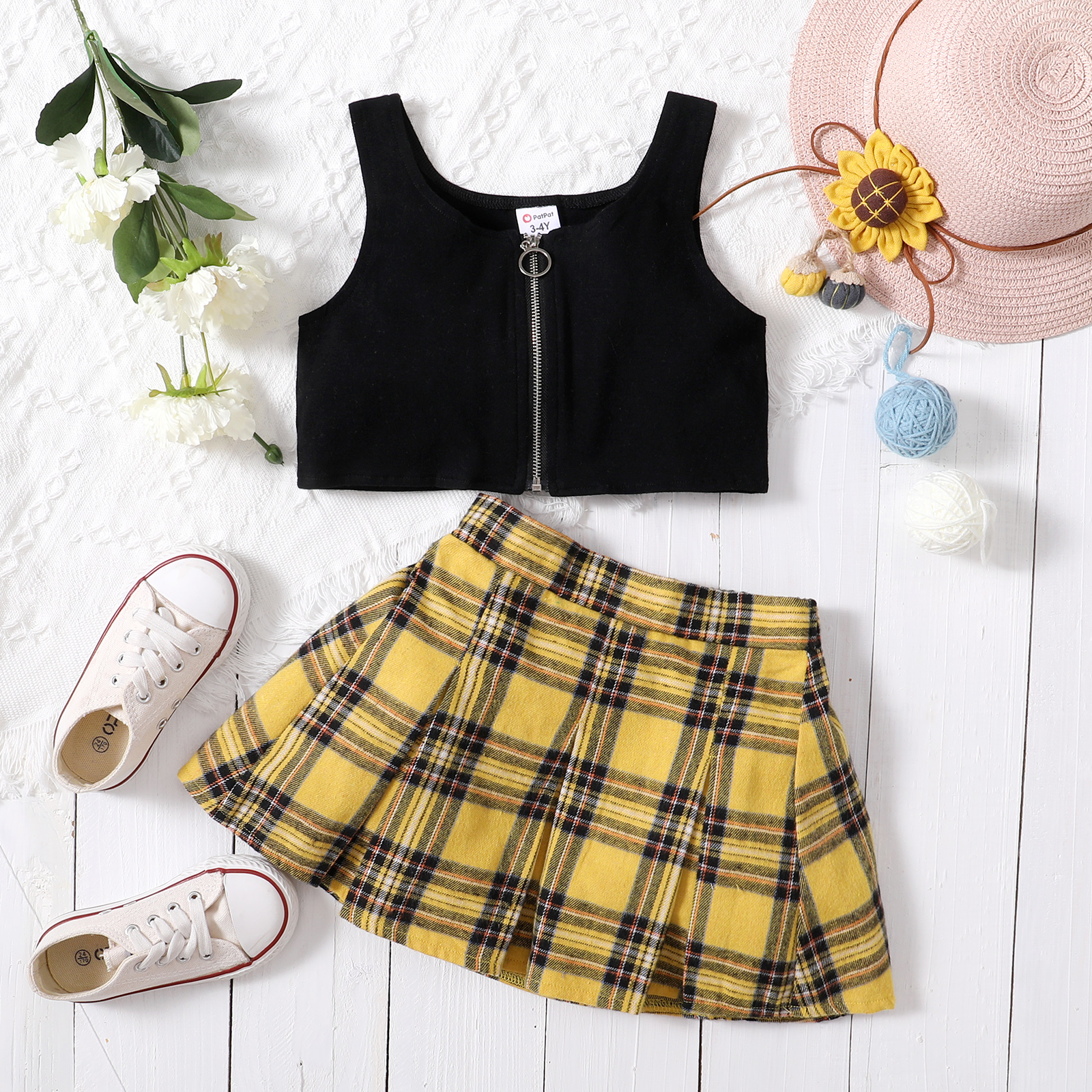 

2-piece Toddler Girl Camisole and Plaid Print Skirt Set