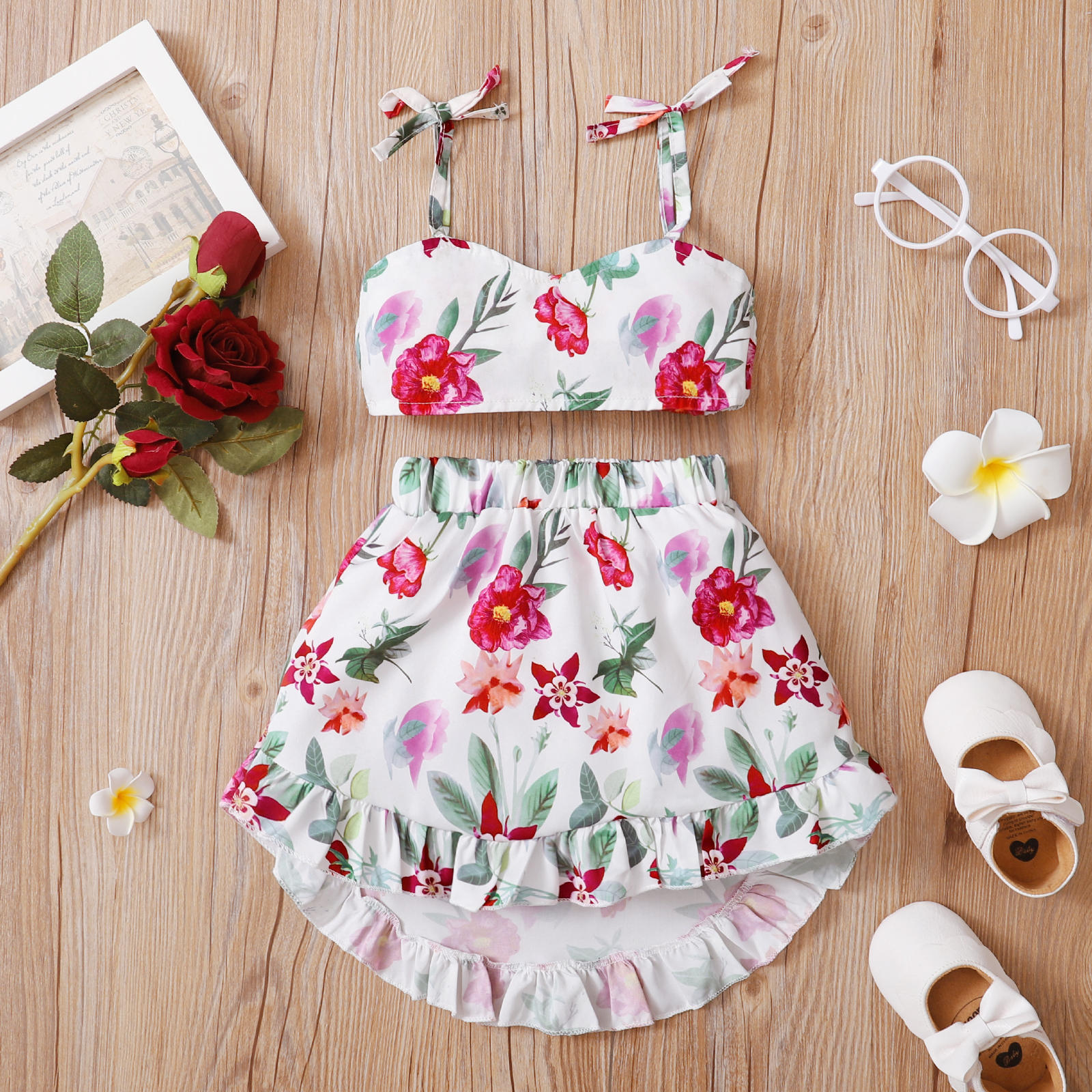 

2-piece Toddler Girl Floral Print Camisole and Skirt Set