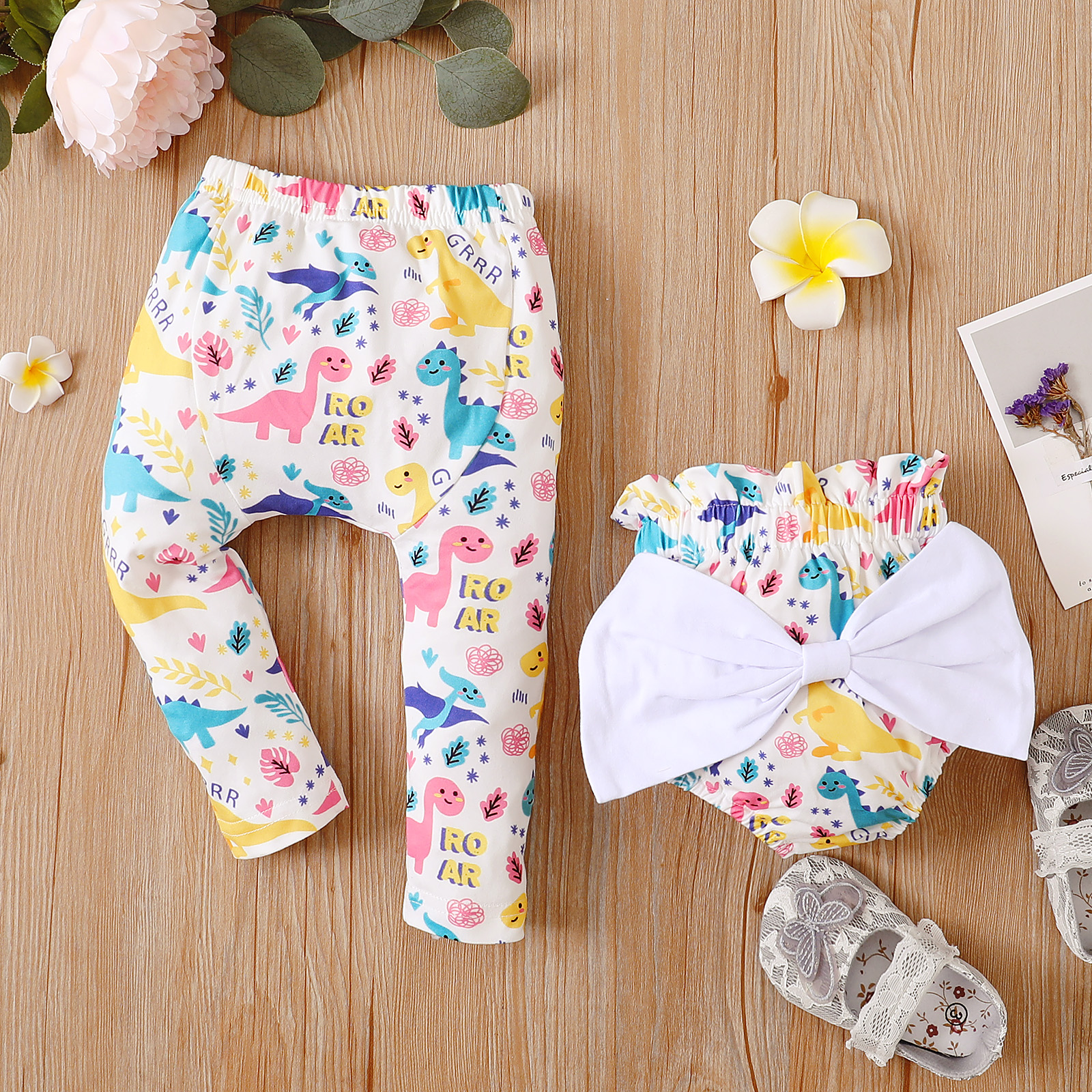 

Cartoon Dino Print Sibling Matching Bloomer and Trouser