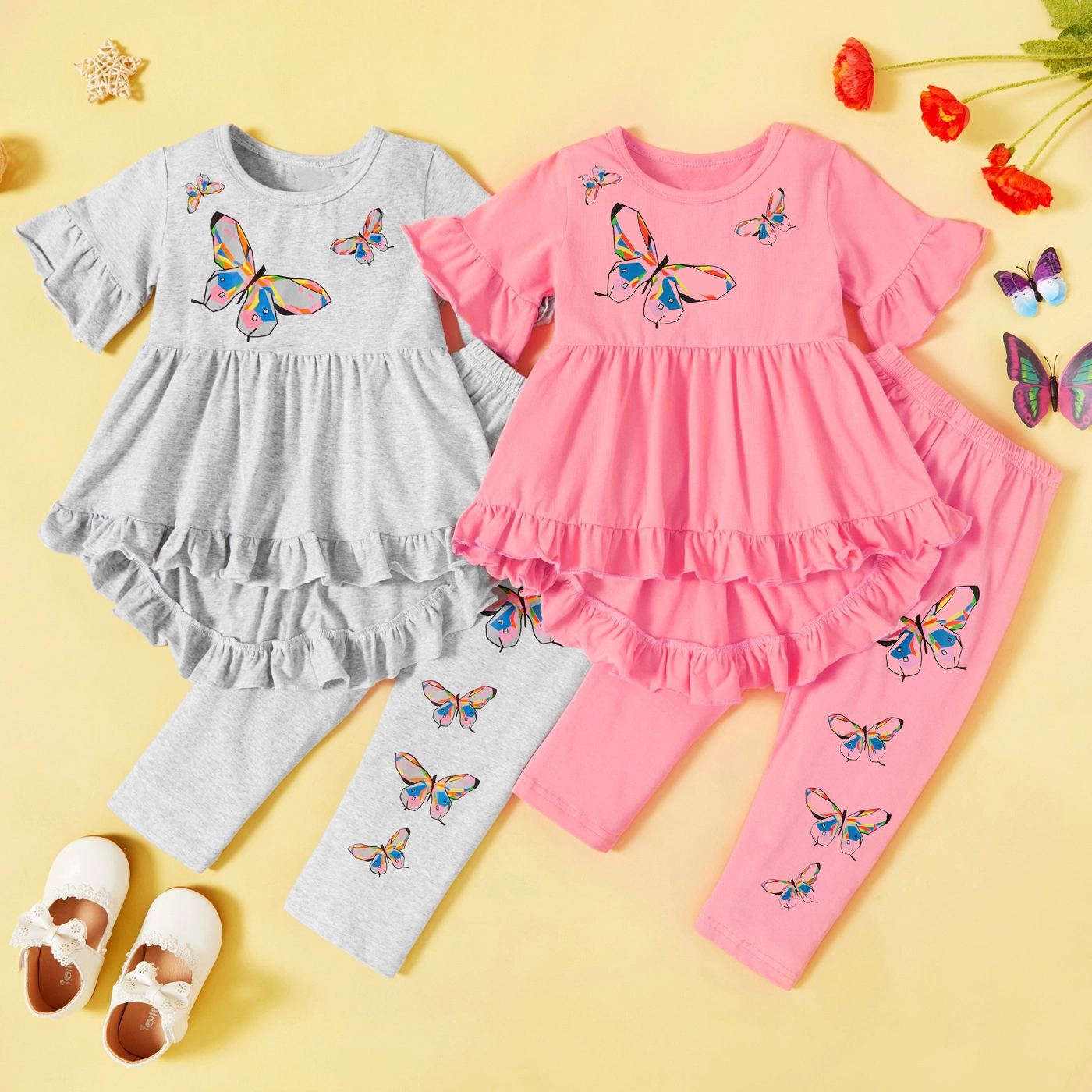 

2-piece Toddler Girl Butterfly Print Top and Pants Set