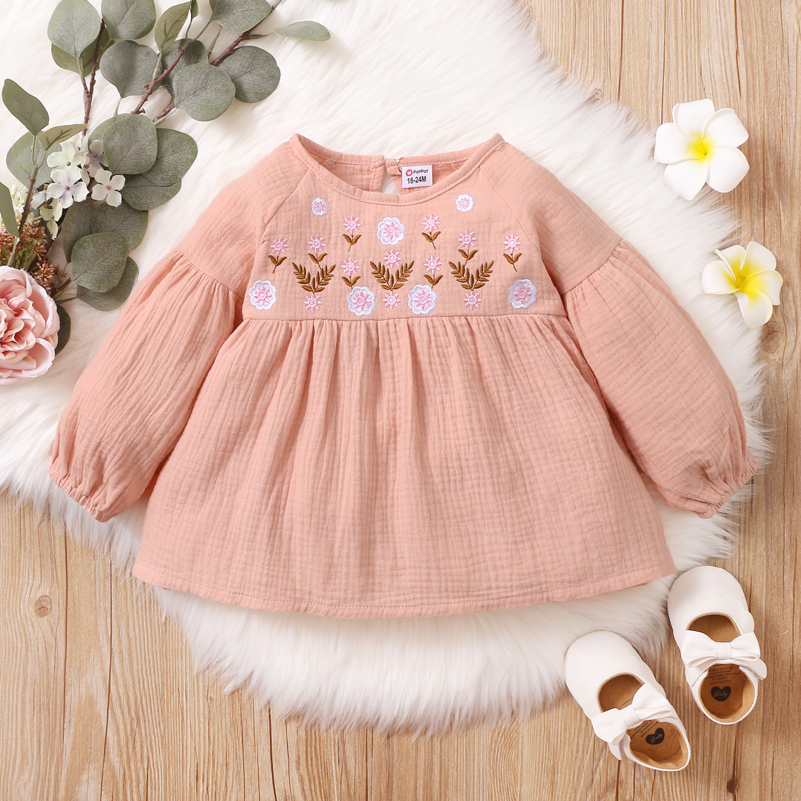 

Toddler Girl Floral Embroidered Long-sleeve Blouse