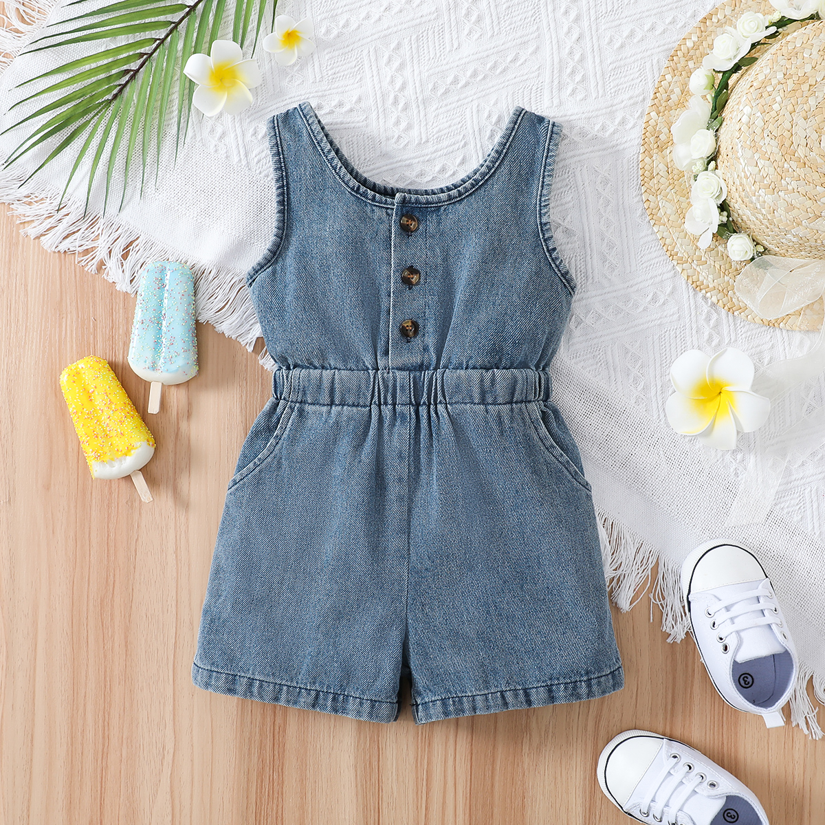 

100% Cotton Baby Boy/Girl Button Front Denim Overalls Shorts