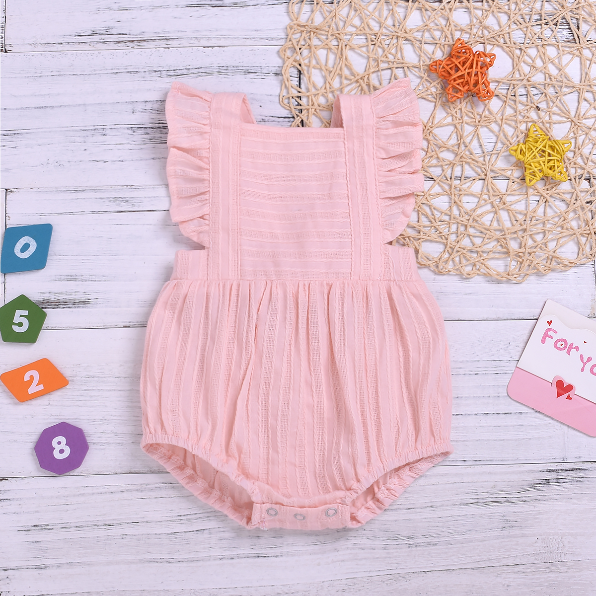 Baby Ruffled Solid Backless Bowknot Bodysuit