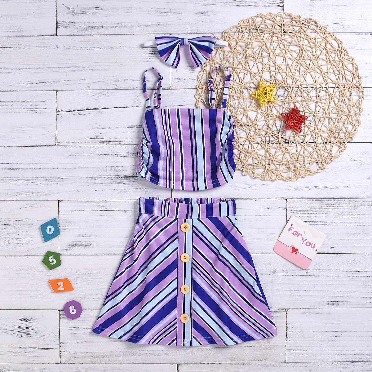 

3-piece Baby / Toddler Stripe Top, Headband and Skirt Set
