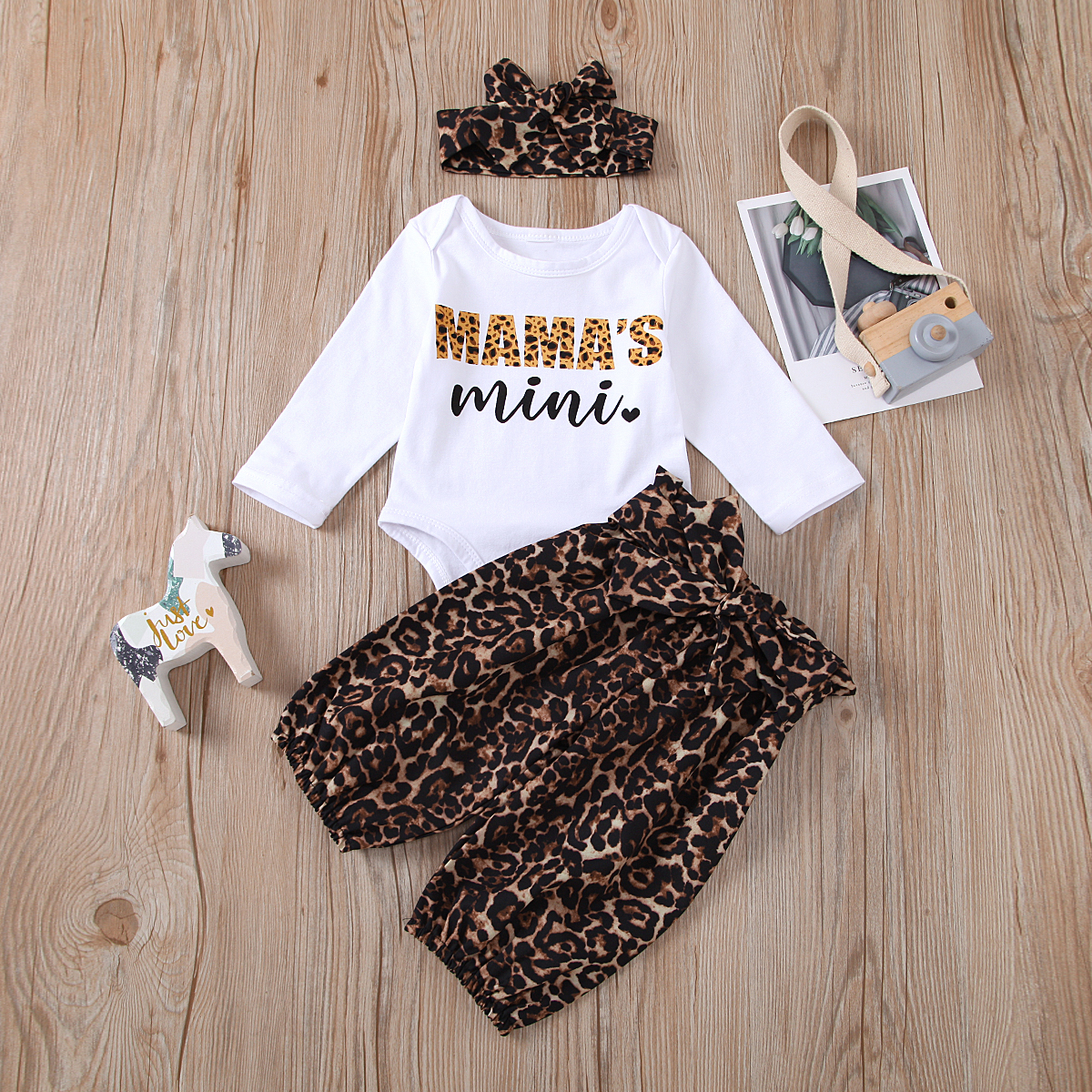 

3pcs Baby Girl Sweet Leopard Baby's Sets Fashion Long Sleeve Romper Infant Clothing Outfits