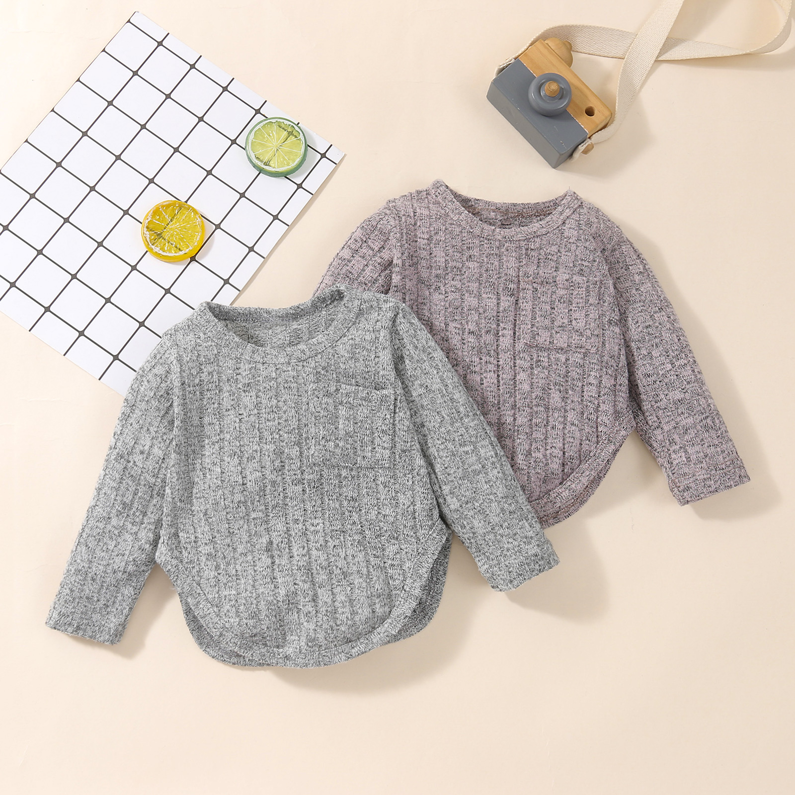 

Baby Solid Long-sleeve Knitted Sweater Pullover