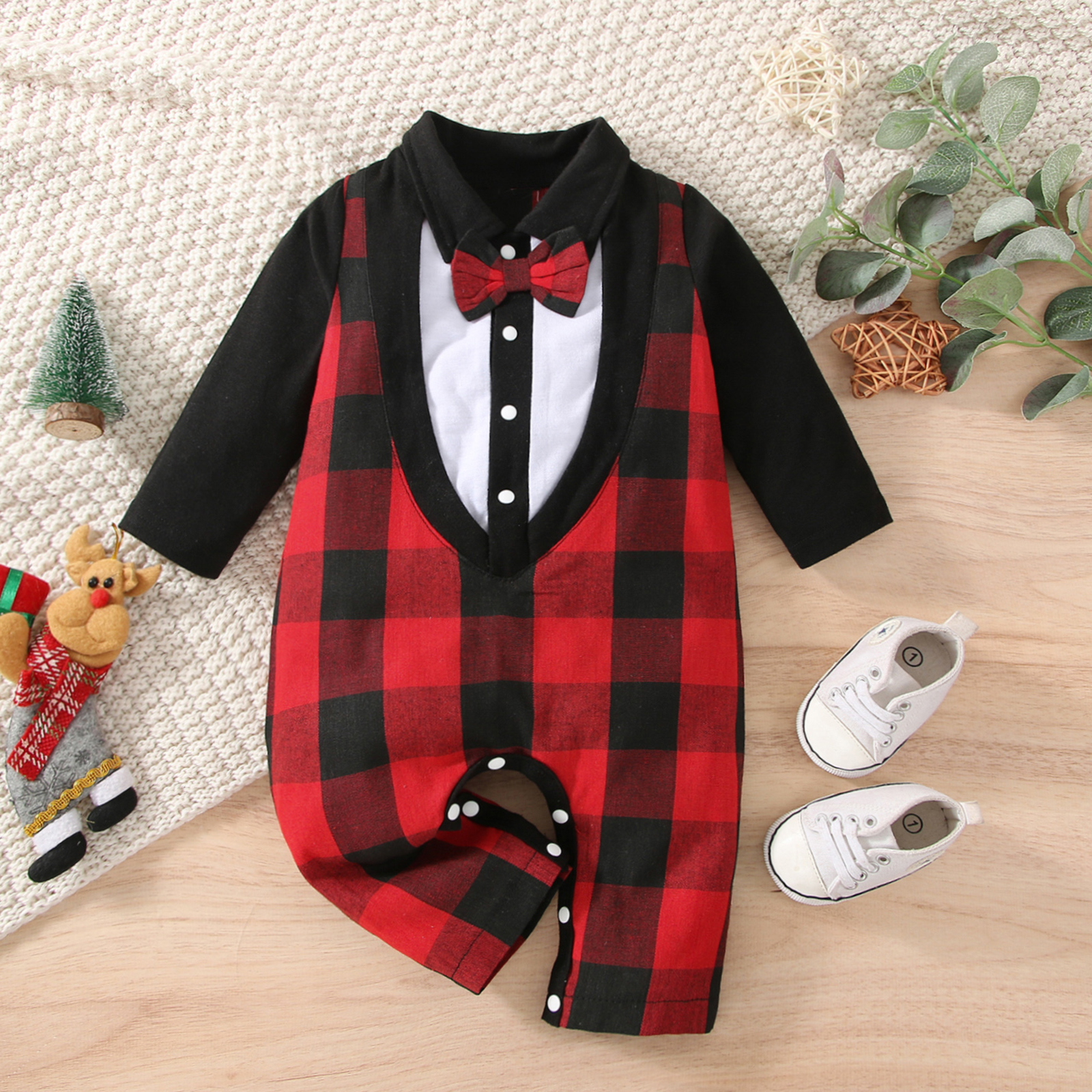 

Baby Boy Plaid Faux-two Long-sleeve Gentleman Jumpsuit