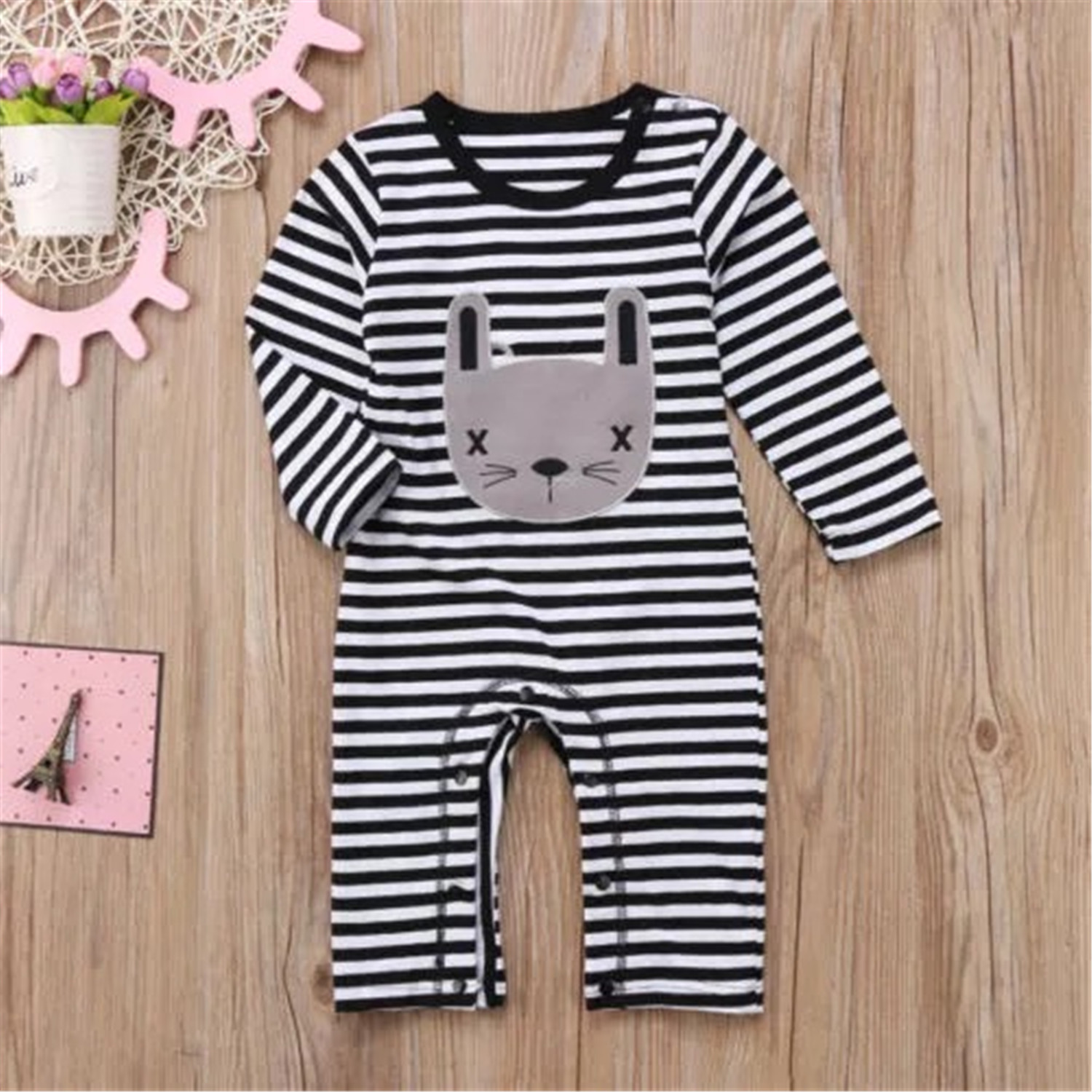 

Baby Embroidered Striped Lovely Dog Jumpsuit