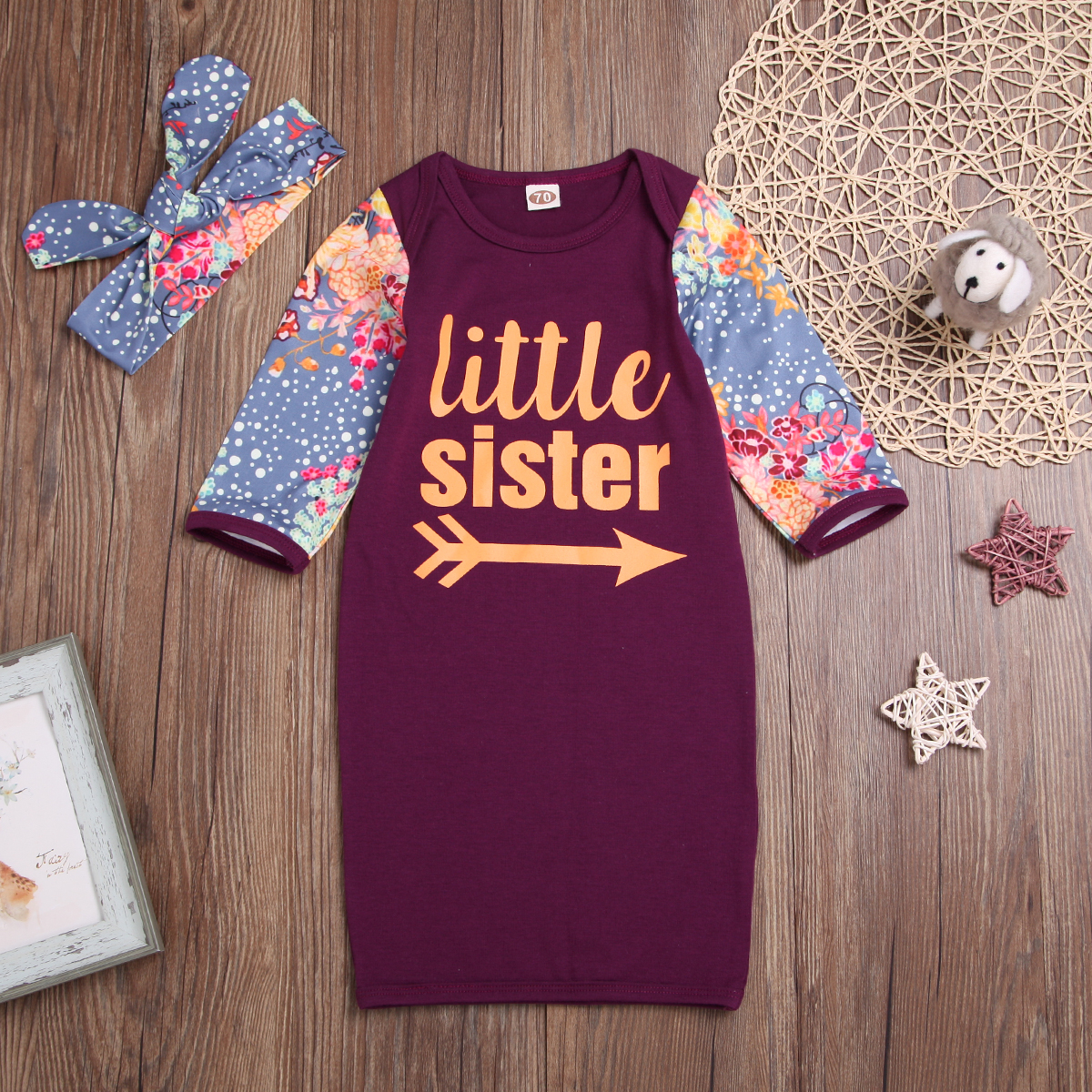 

Floral Letter Print Long-sleeve Dress and Headband Set