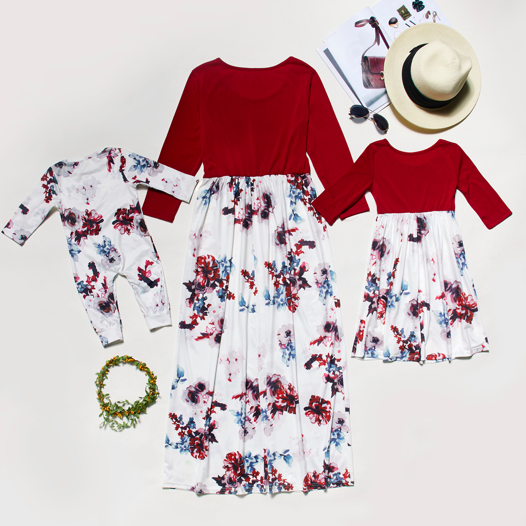 

Solid Stitching Printed Fitted Matching Dresses