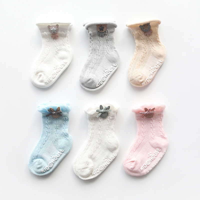 

3-piece Baby / Toddler Breathable Solid Cartoon Mesh Thin Socks