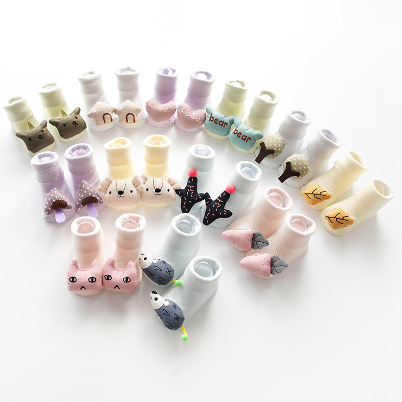 

2-piece Baby / Toddler Cute Cartoon 3D Design Solid Cuffed Socks Set