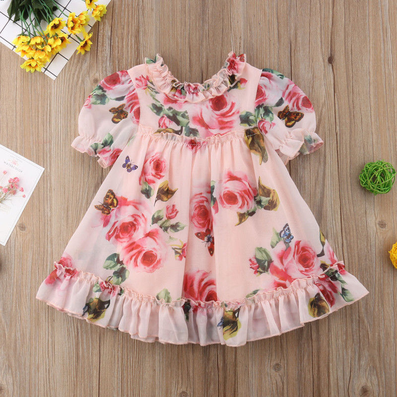 

Toddler Girl's Flower Pattern Flounced Dress