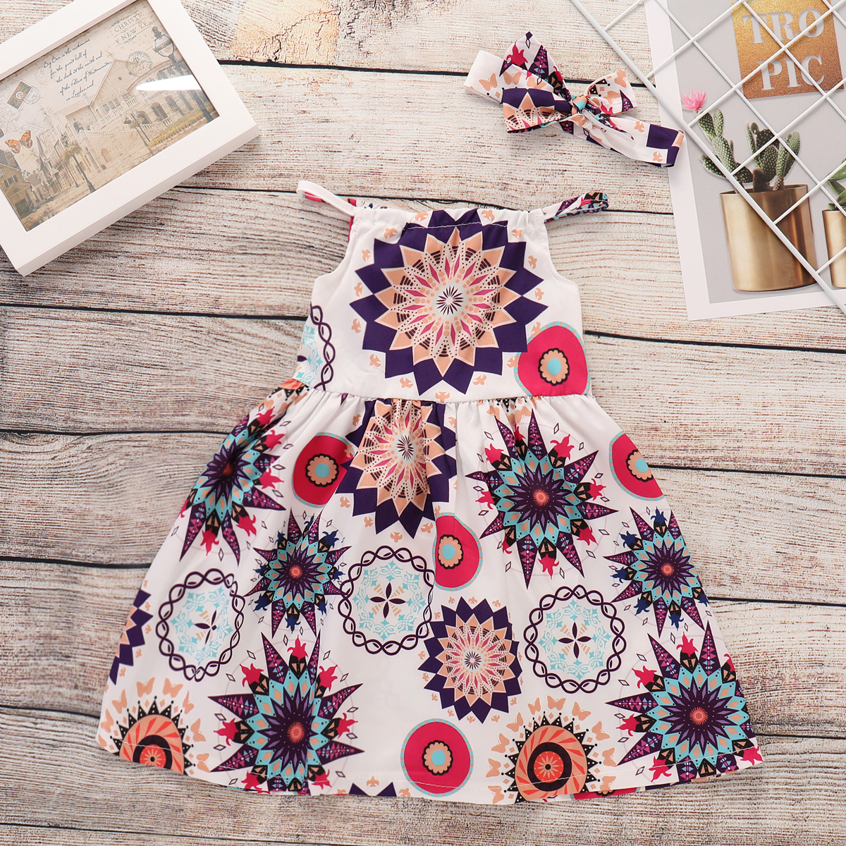 

2-piece Toddler Girls Geometric Print Dress and Headband