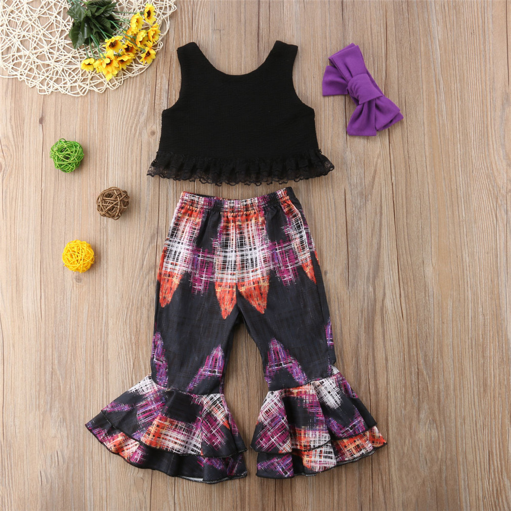 

Lace Tank Top and Bell-bottom Pants Headband Set