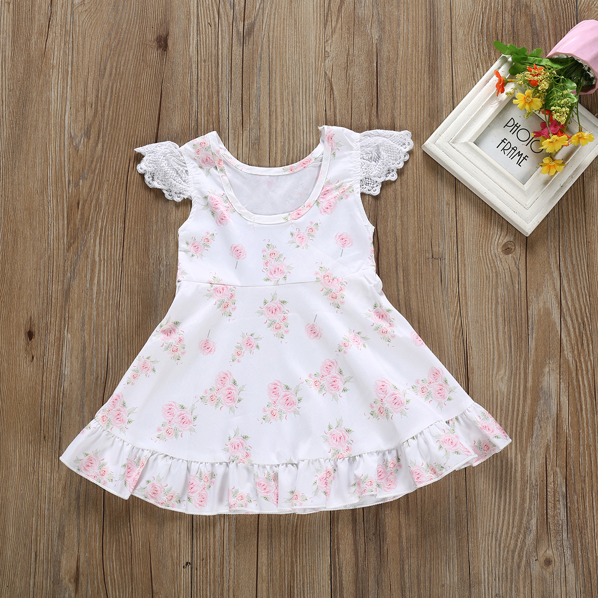 

Allover Floral Print Ruffle-sleeve Dress