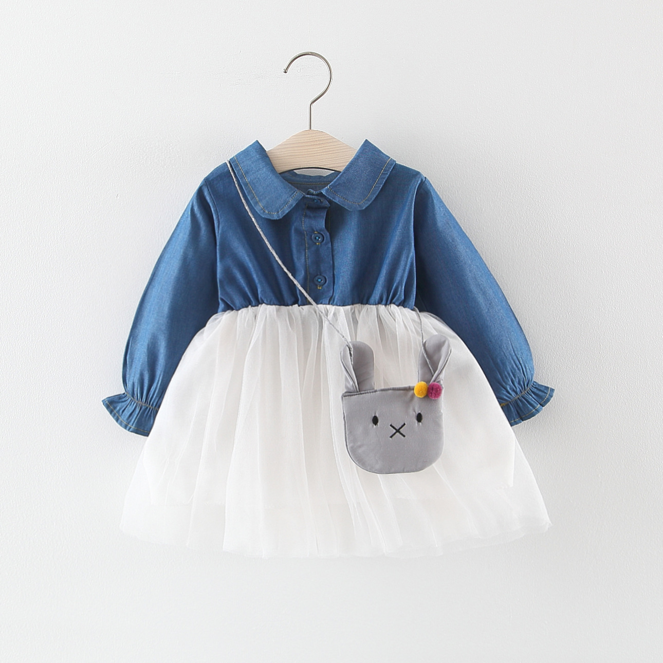 

Baby / Toddlers Denim Style Splice Design Long-sleeve Dress