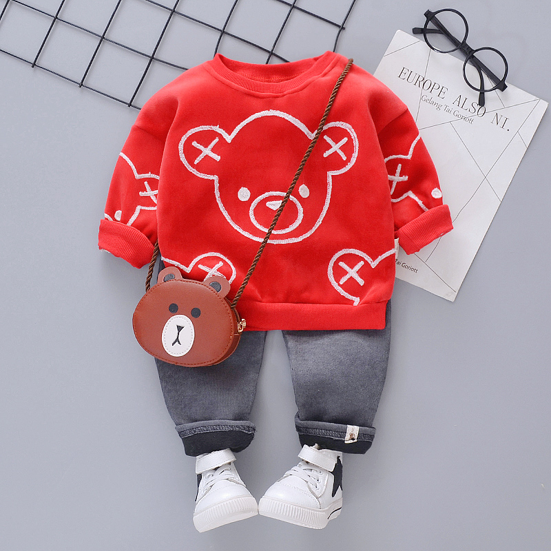 

2pcs Bear Print Long-sleeve Baby Set
