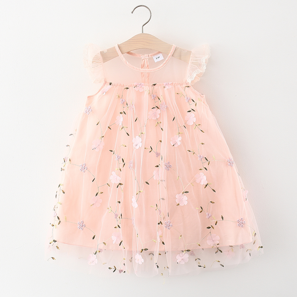 

Toddler Girl Floral Print Embroidered Mesh Party Princess Dress