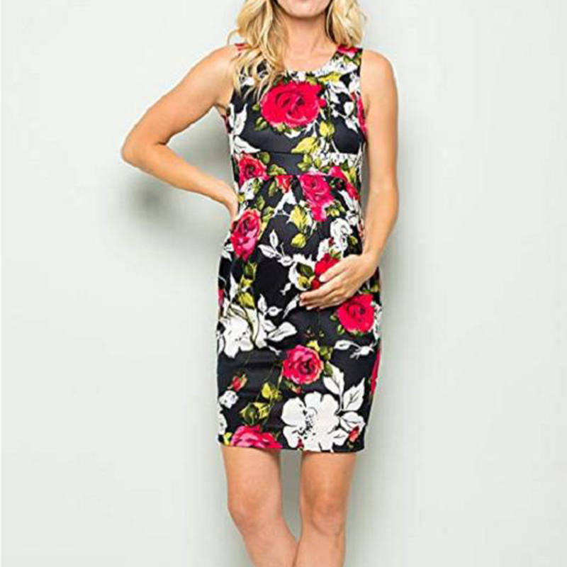 

Trendy Floral Sleeveless Maternity Dress