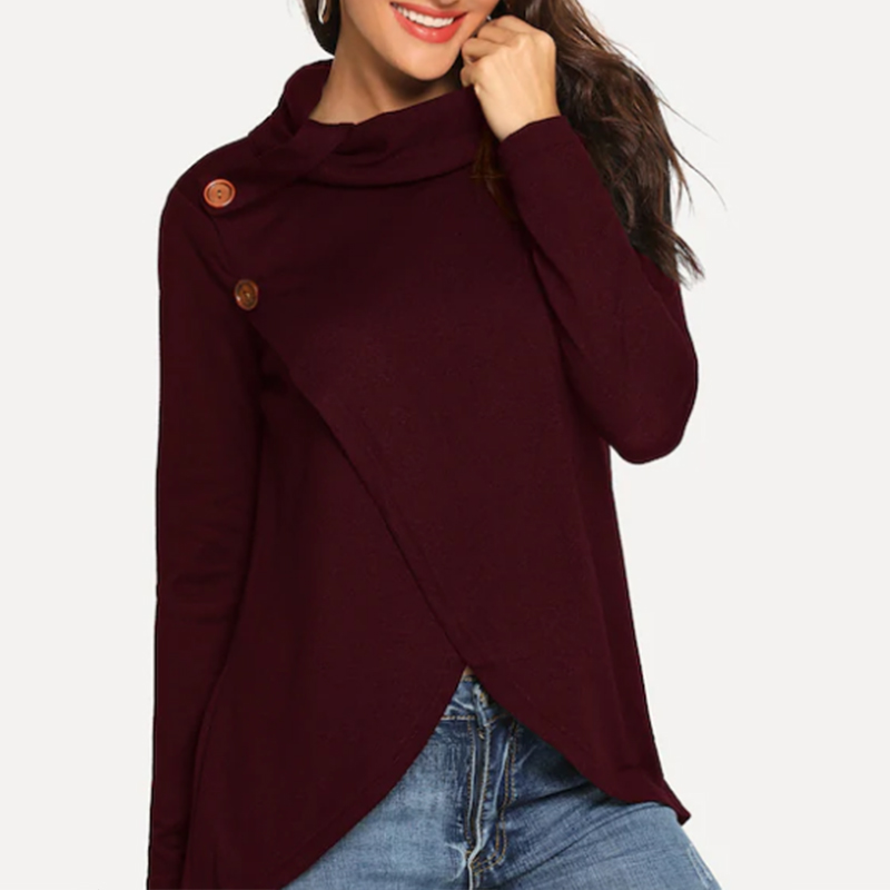 

Trendy Irregular Button Decor Long-sleeve Top