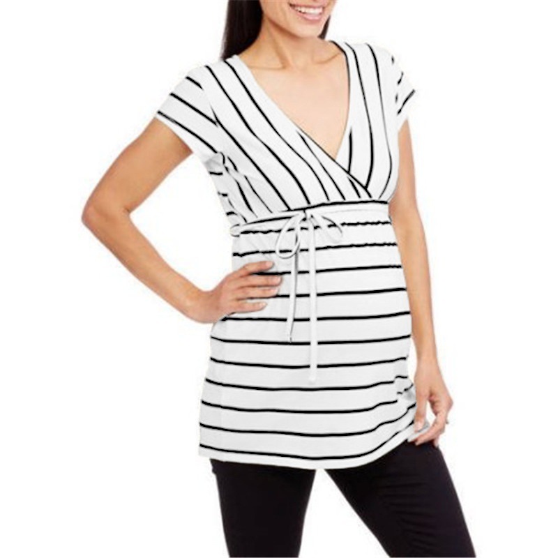 

Stylish Striped Lace-up Maternity Top