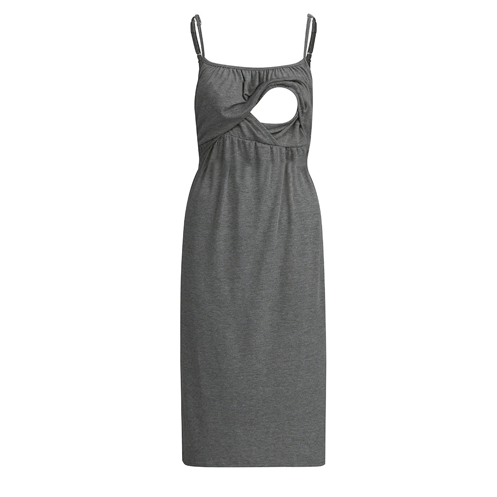 

Trendy Solid Maternity Nursing Slip Dress