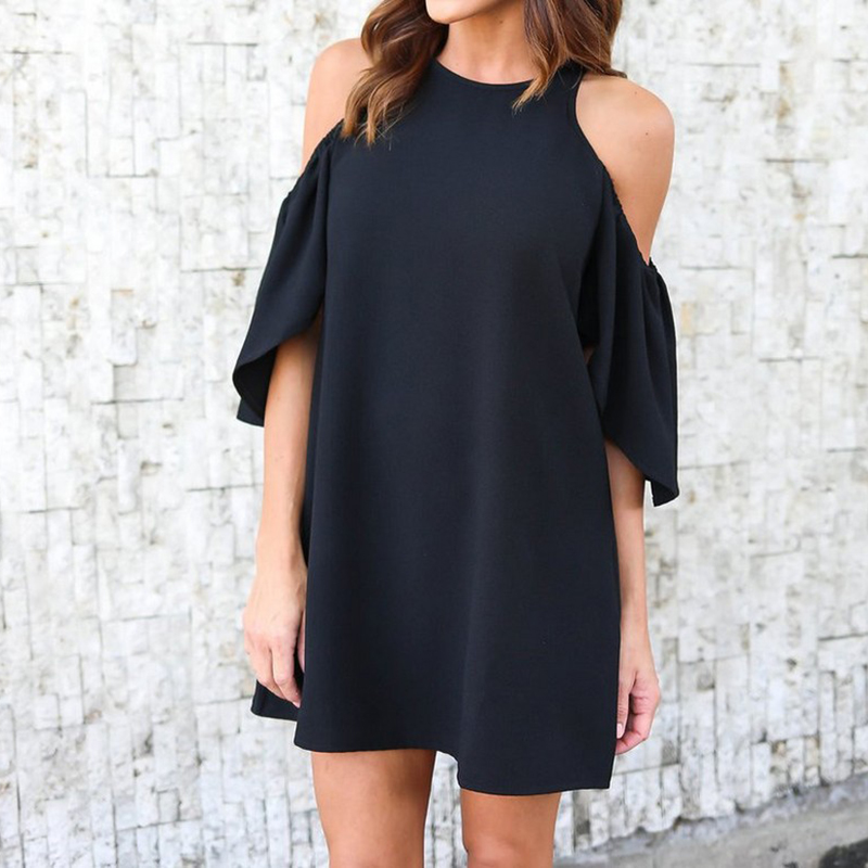 

Stylish Cold Shoulder Solid Mini Dress
