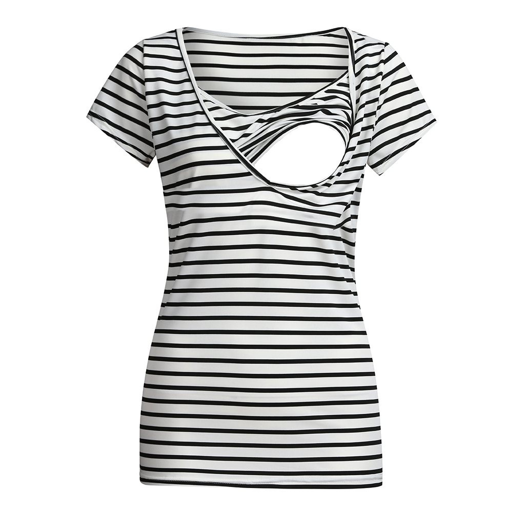 

Casual Striped Short-sleeve Nursing Top