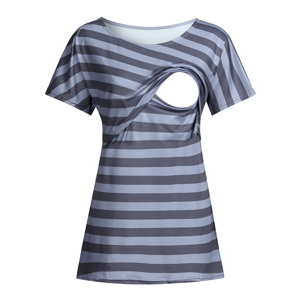

Casual Striped Short-sleeve Nursing Top Tee