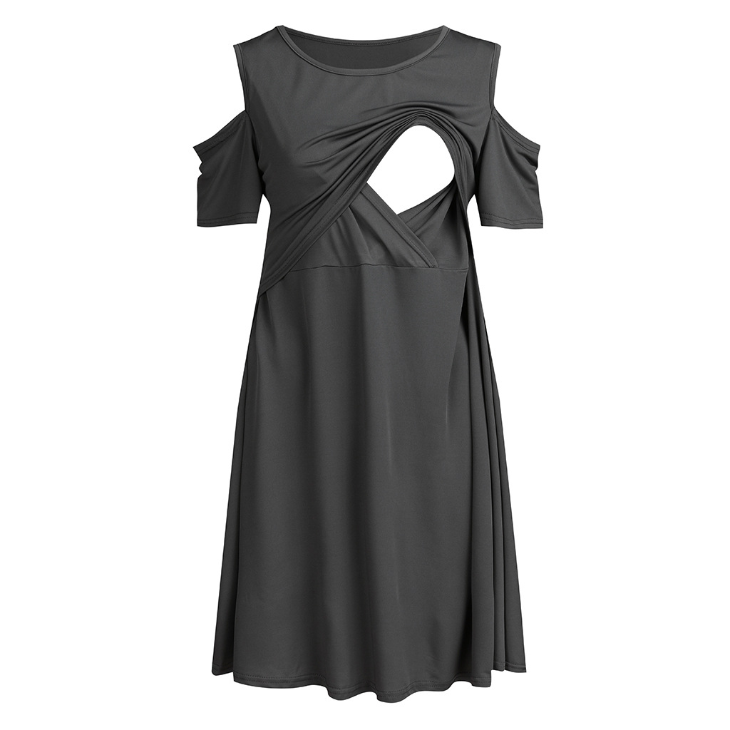 

Chic Solid Cold Shoulder Nursing Dress