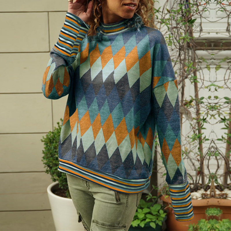 

Casual Prismatic Print Long-sleeve Top