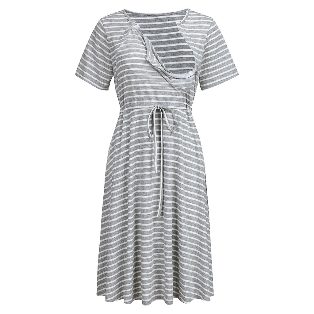 

Trendy Striped Short-sleeve Nursing Dress