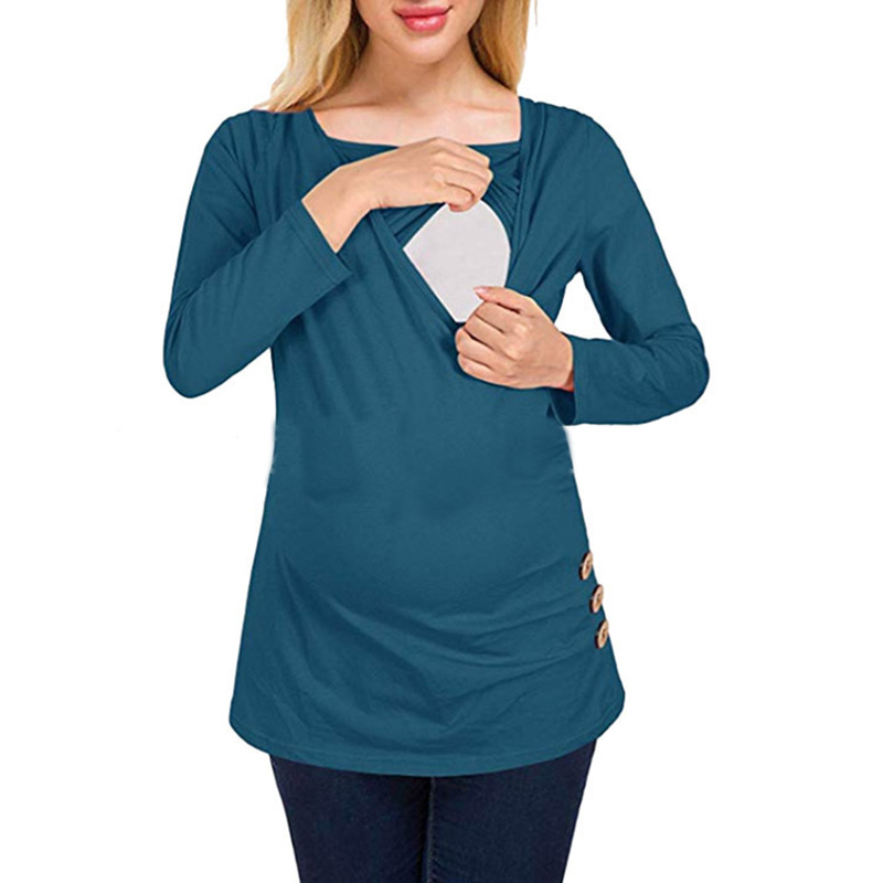 

Solid Button Decor Long-sleeve Nursing Top