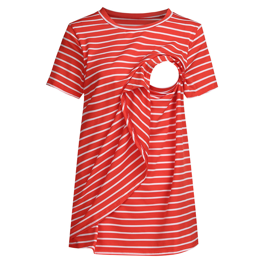

Casual Striped Short-sleeve Nursing Tee