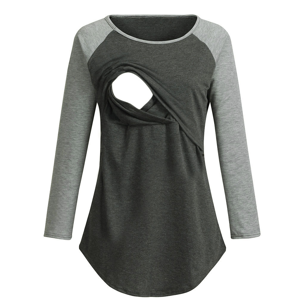 

Casual Color Contrast Long-sleeve Nursing Top