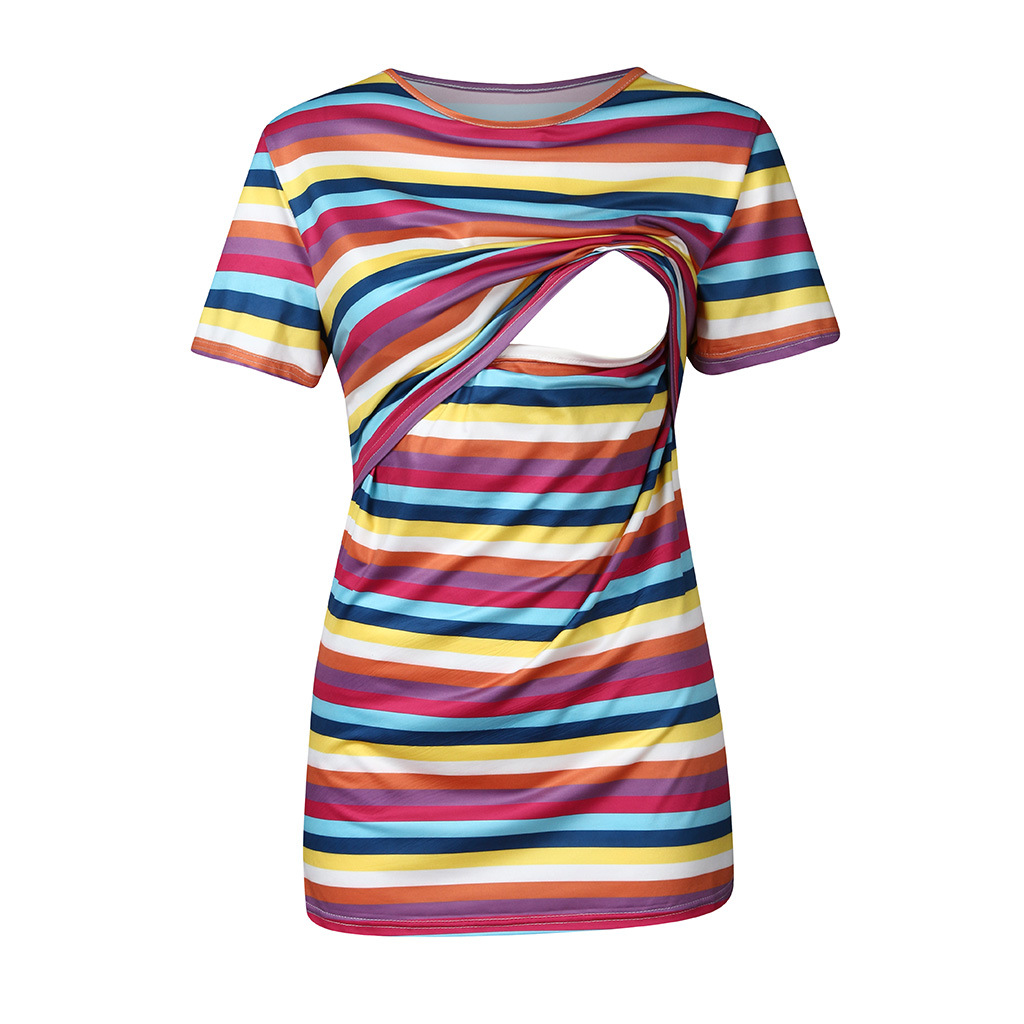 

Casual Striped Short-sleeve Nursing Top