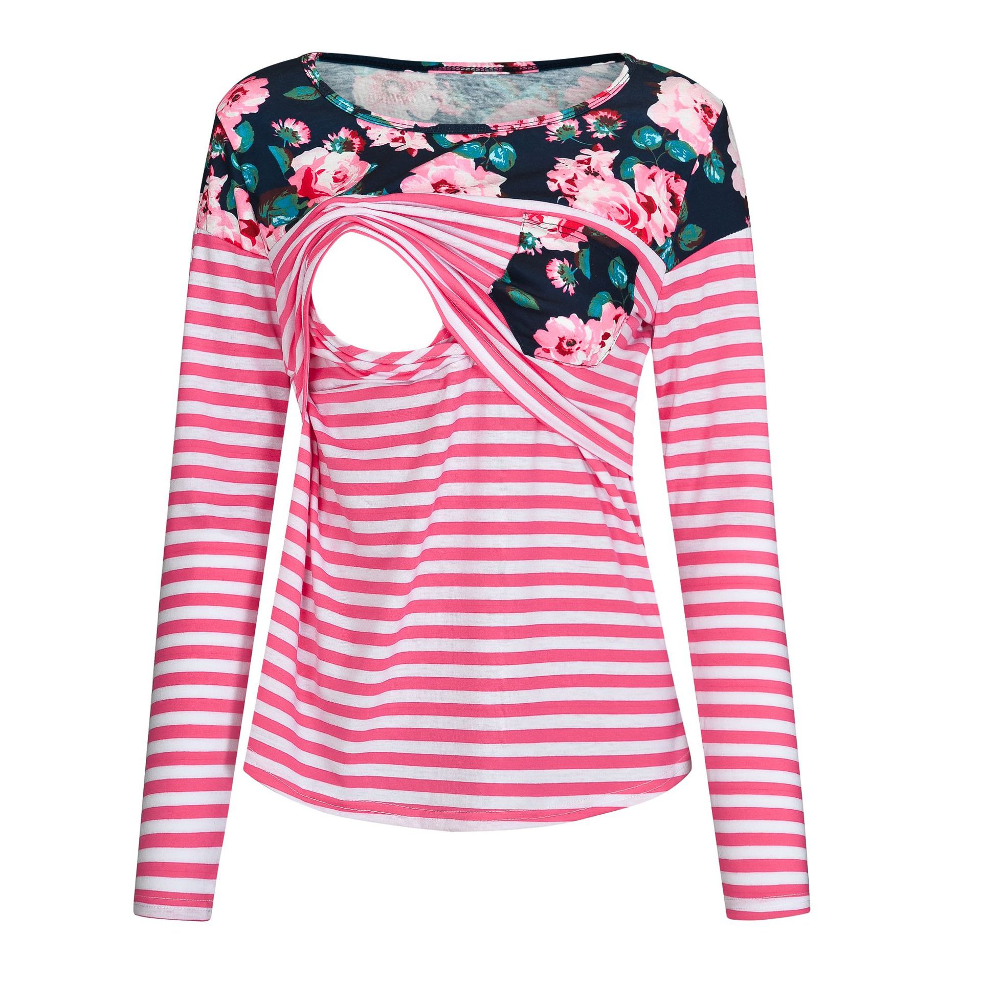 

Trendy Floral Print Long-sleeve Nursing Top
