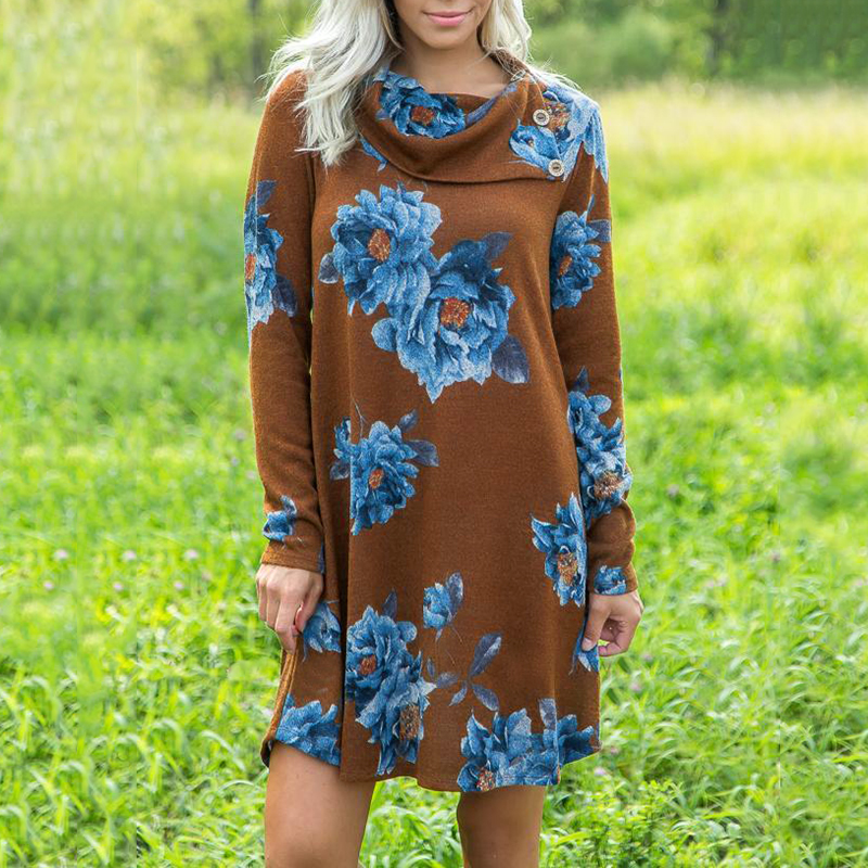 

Trendy Floral Long-sleeve Loose Dress