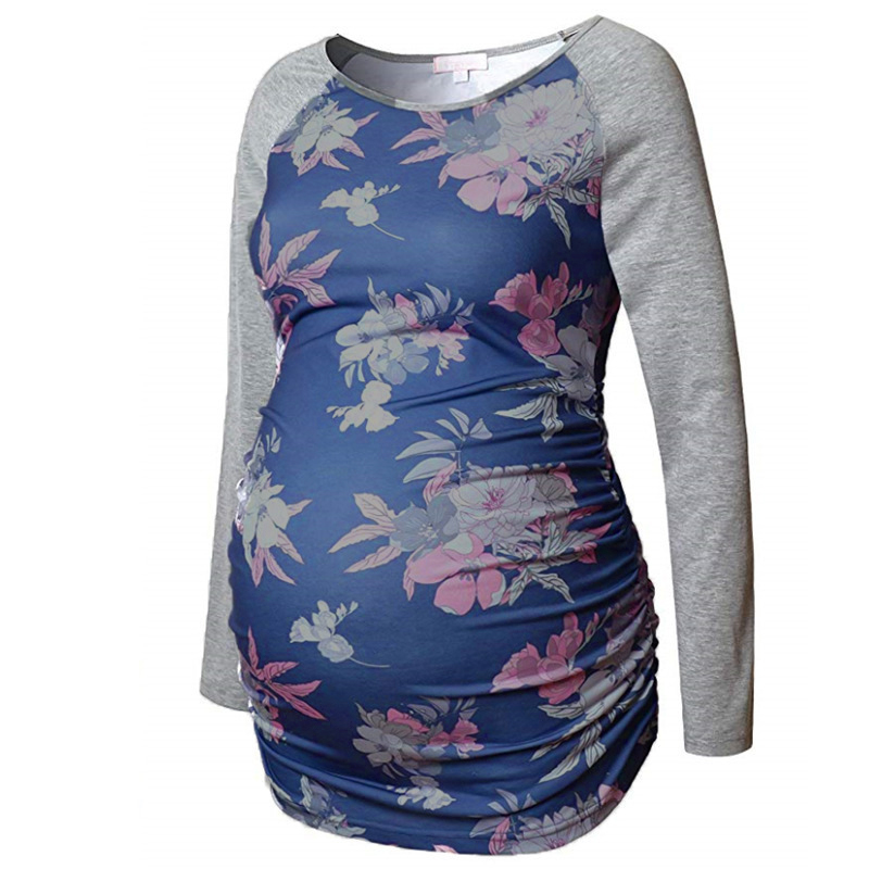 

Trendy Floral Print Long-sleeve Maternity Tee