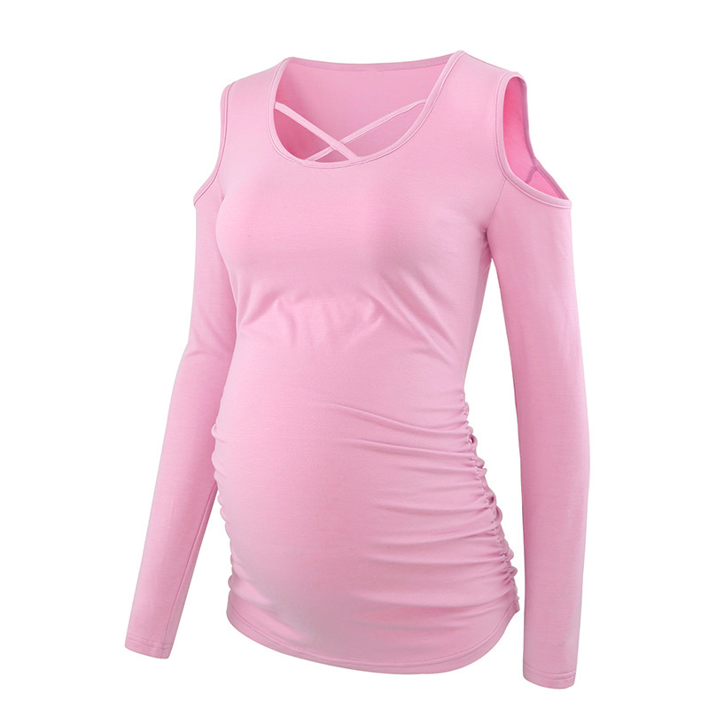 

Maternity Round collar Plain Pink T-shirt