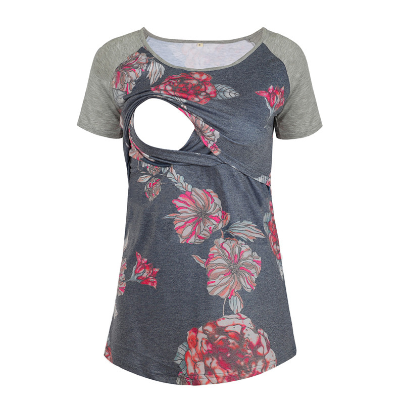 

Maternity Round collar Color Block Color block Grey Short-sleeve Nursing Tee