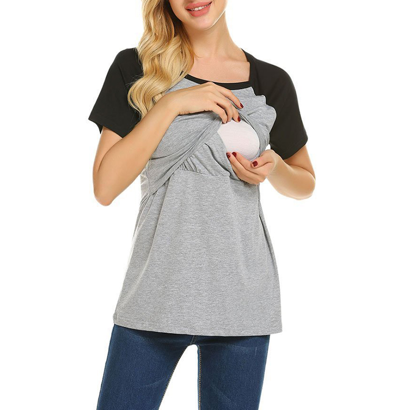 

Maternity Round collar Color Block Color block Short-sleeve Nursing Tee