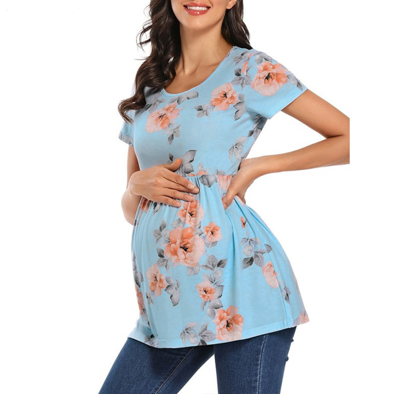 

Maternity Round collar Floral full print T-shirt