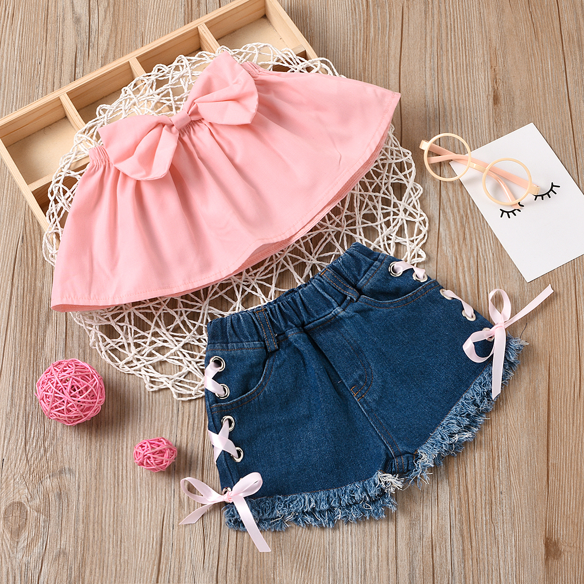 

2pcs Cowboy Summer Cotton Sleeveless Baby Girl Baby's Sets